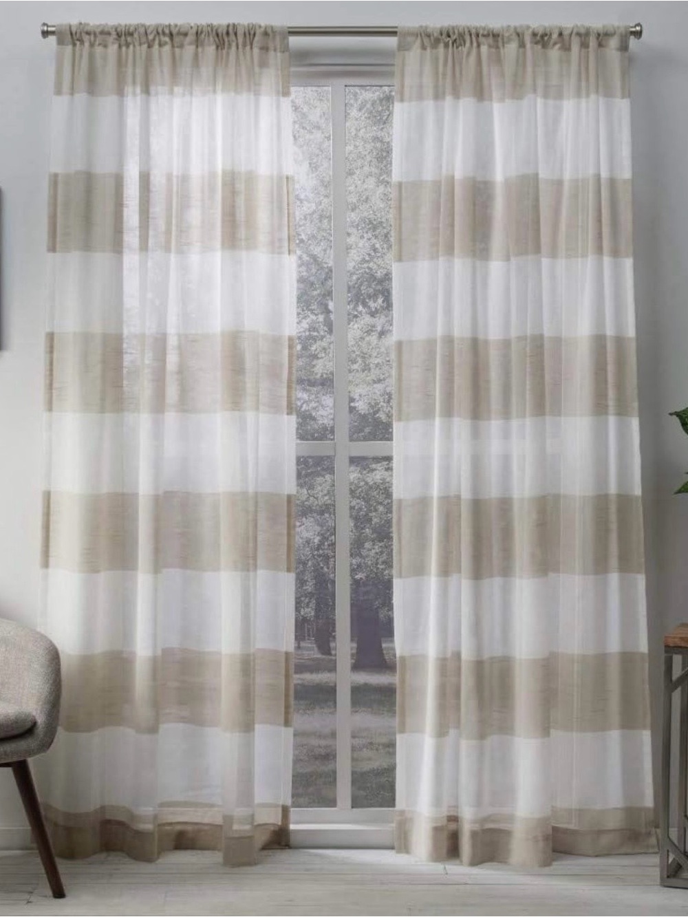 Exclusive Home Curtains Darma Stripe Sheer Curtain Panels -2 panels